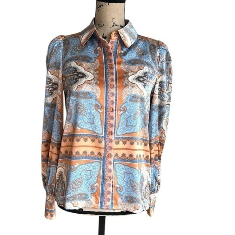 Joie Paisley Button Down Satin Multicolored Blouse Size XS